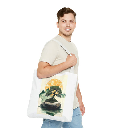 Zen Bonsai Nature Tote Bag - AOP Design with Sunrise and Red Circle