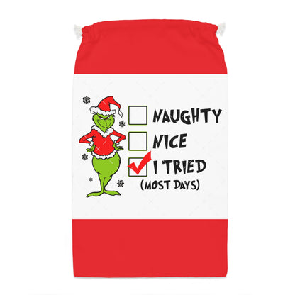 Grinch Gift Sack, Christmas Gift Bag, Holiday Sack, Funny Christmas Storage, Naughty Nice Sack, Festive Grinch Decor