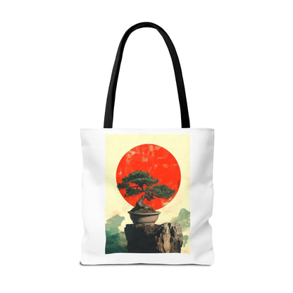 Zen Bonsai Nature Tote Bag - AOP Design with Sunrise and Red Circle