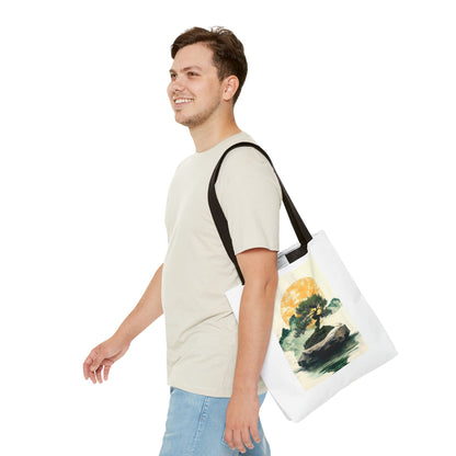 Zen Bonsai Nature Tote Bag - AOP Design with Sunrise and Red Circle