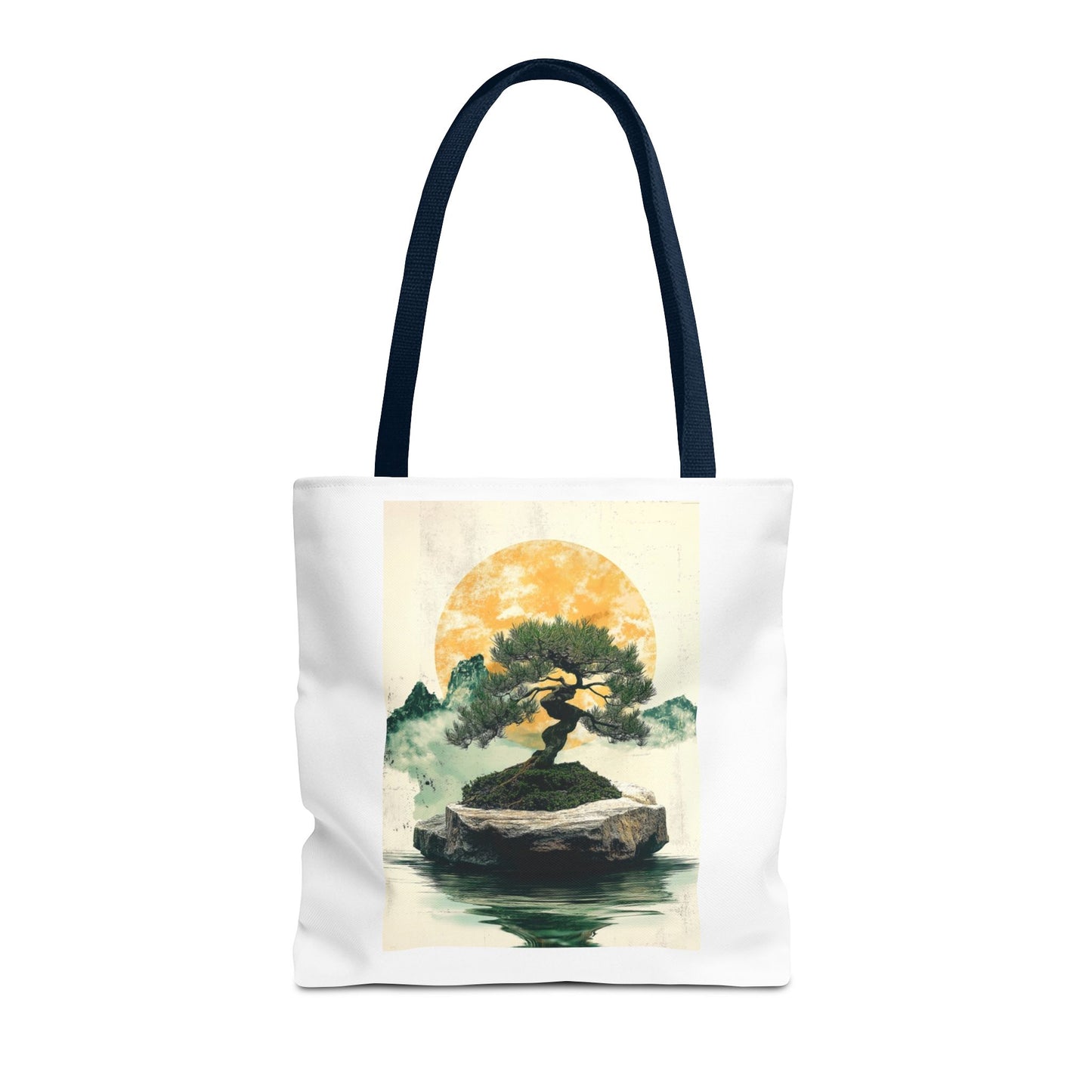 Zen Bonsai Nature Tote Bag - AOP Design with Sunrise and Red Circle