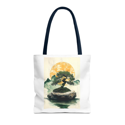 Zen Bonsai Nature Tote Bag - AOP Design with Sunrise and Red Circle