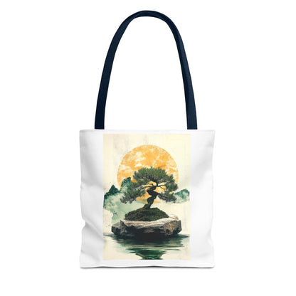 Zen Bonsai Nature Tote Bag - AOP Design with Sunrise and Red Circle