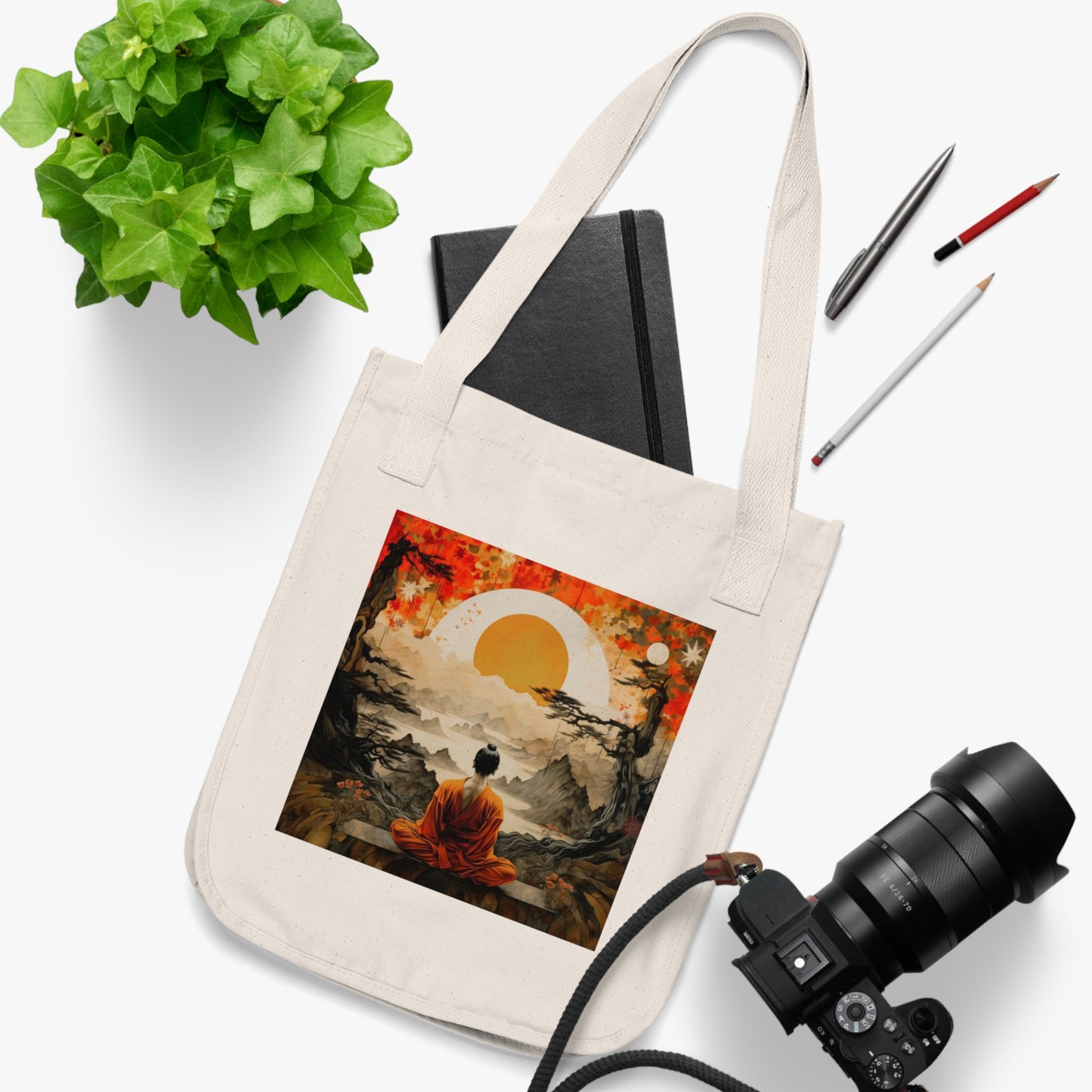 Buddha Serenity Organic Canvas Tote Bag, Eco-Friendly Shopper, Reusable Grocery Bag, Meditation Tote, Gifts for Mindfulness