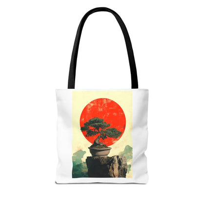 Zen Bonsai Nature Tote Bag - AOP Design with Sunrise and Red Circle