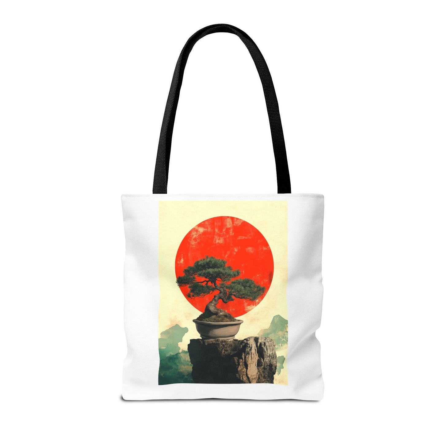 Zen Bonsai Nature Tote Bag - AOP Design with Sunrise and Red Circle