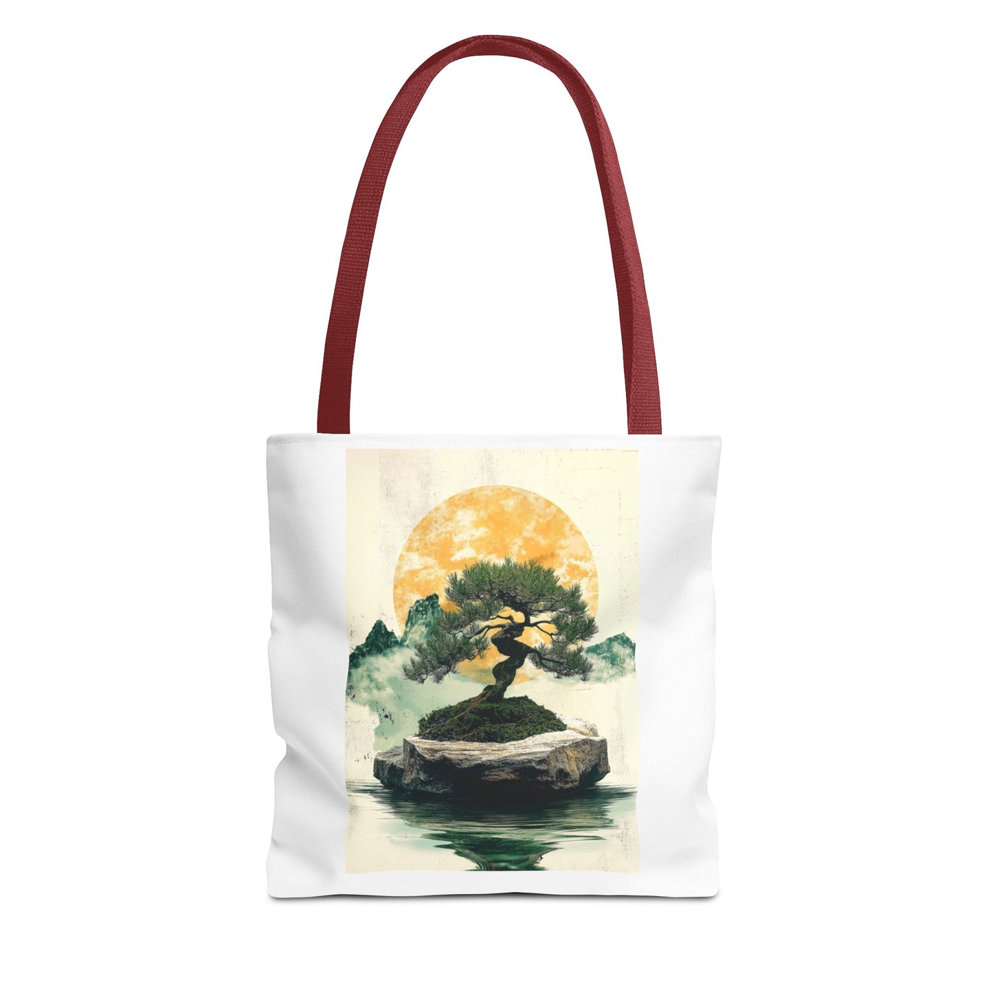 Zen Bonsai Nature Tote Bag - AOP Design with Sunrise and Red Circle