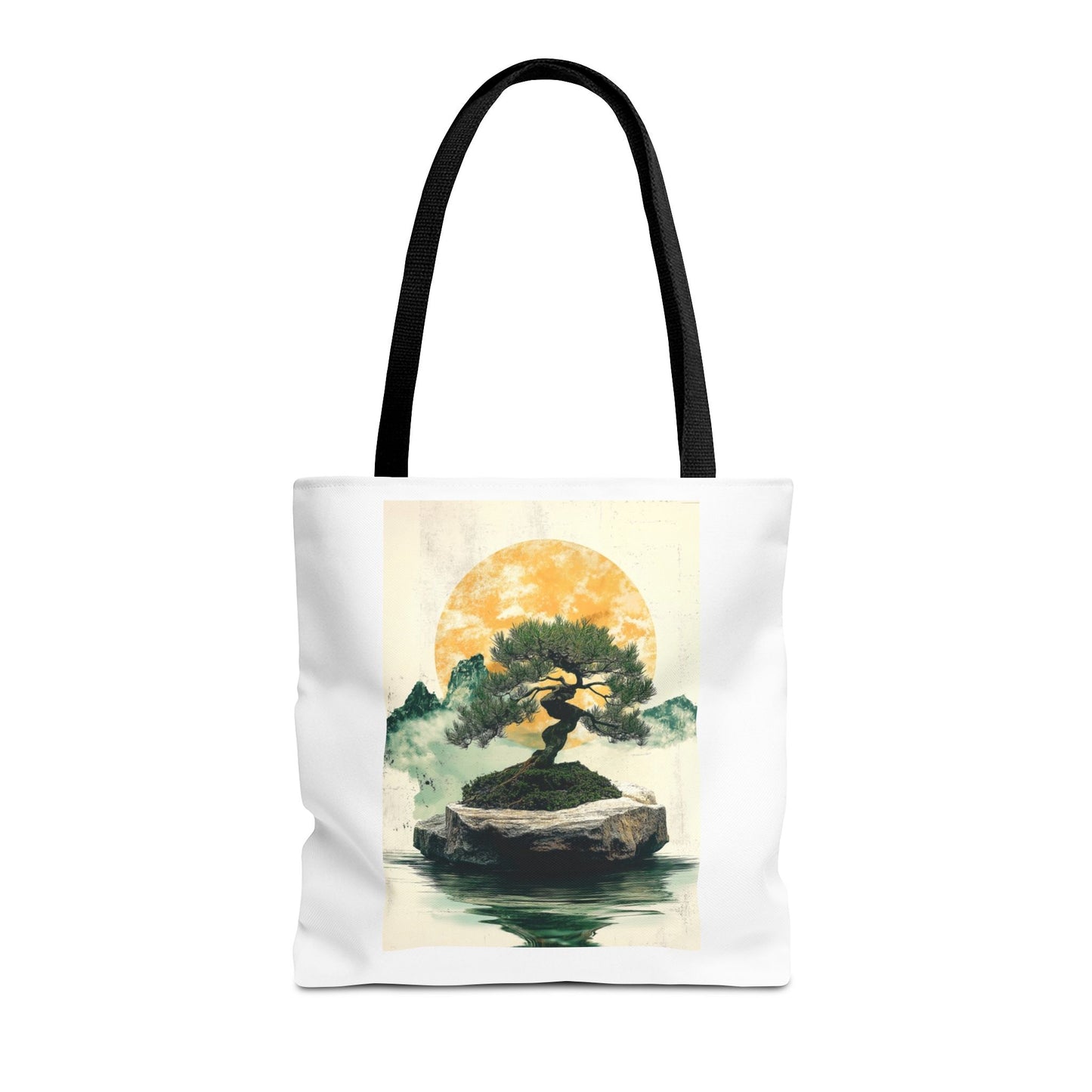 Zen Bonsai Nature Tote Bag - AOP Design with Sunrise and Red Circle