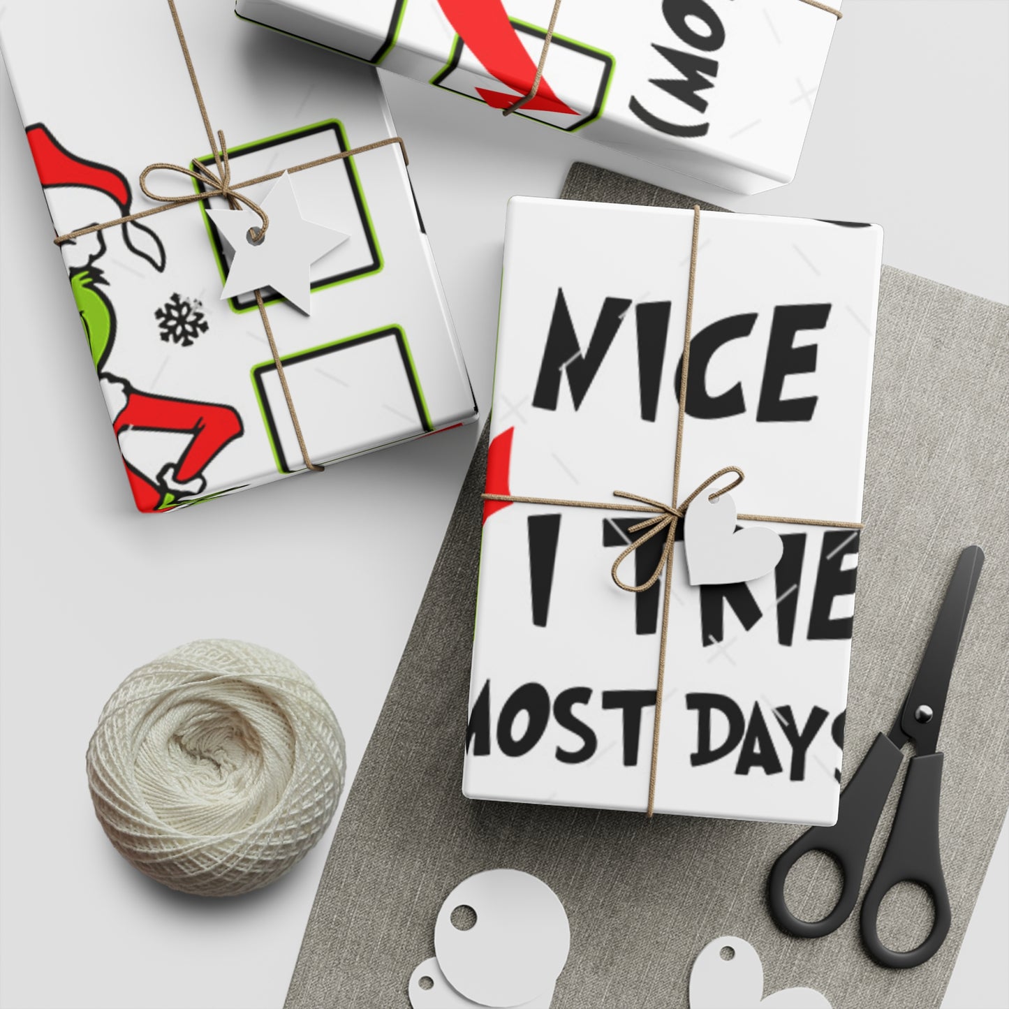 Grinch-Themed Gift Wrapping Paper Sheets, Holiday, Christmas, Fun, Eco-Friendly, Naughty Nice List