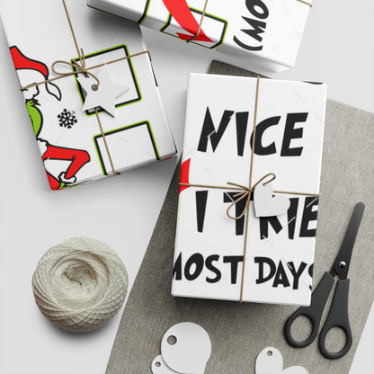 Grinch-Themed Gift Wrapping Paper Sheets, Holiday, Christmas, Fun, Eco-Friendly, Naughty Nice List