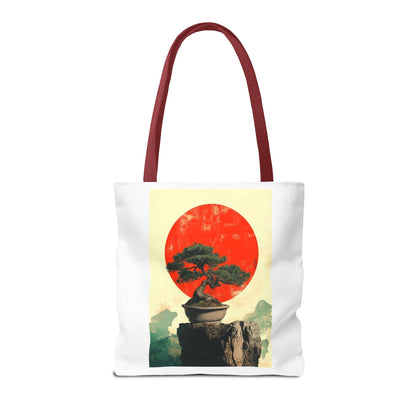 Zen Bonsai Nature Tote Bag - AOP Design with Sunrise and Red Circle