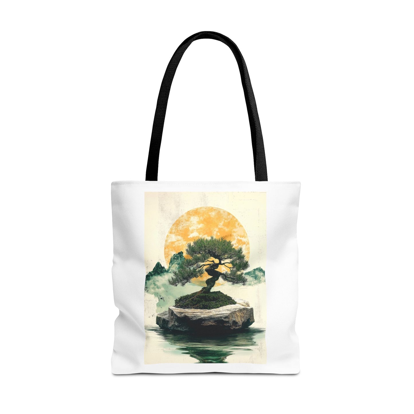 Zen Bonsai Nature Tote Bag - AOP Design with Sunrise and Red Circle