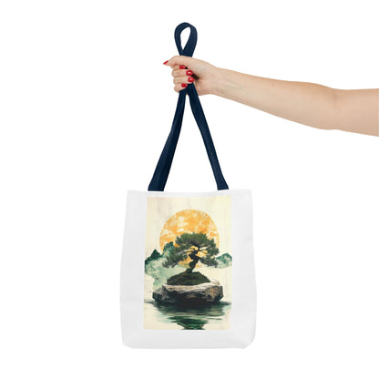 Zen Bonsai Nature Tote Bag - AOP Design with Sunrise and Red Circle