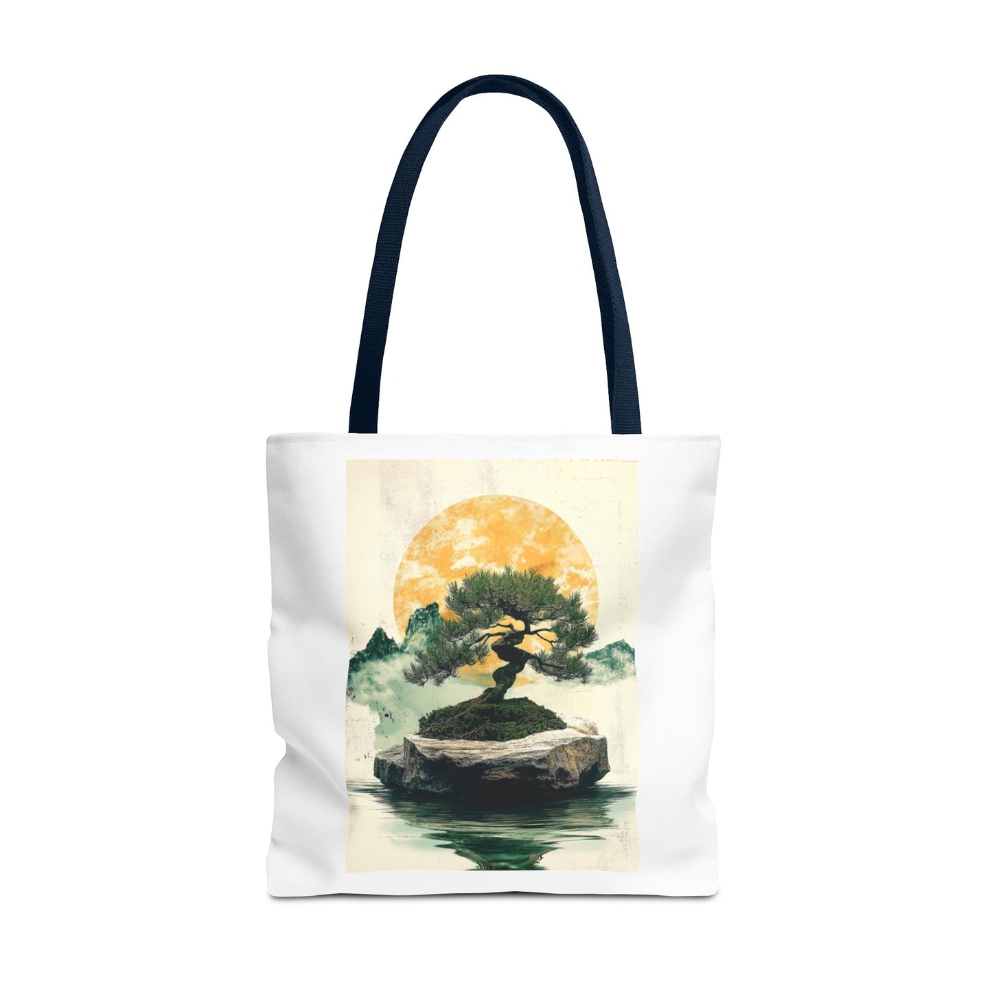 Zen Bonsai Nature Tote Bag - AOP Design with Sunrise and Red Circle