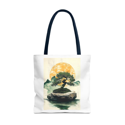 Zen Bonsai Nature Tote Bag - AOP Design with Sunrise and Red Circle