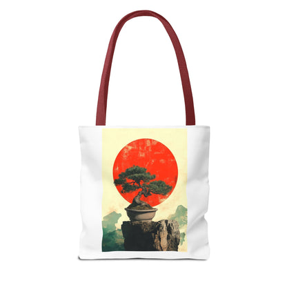 Zen Bonsai Nature Tote Bag - AOP Design with Sunrise and Red Circle