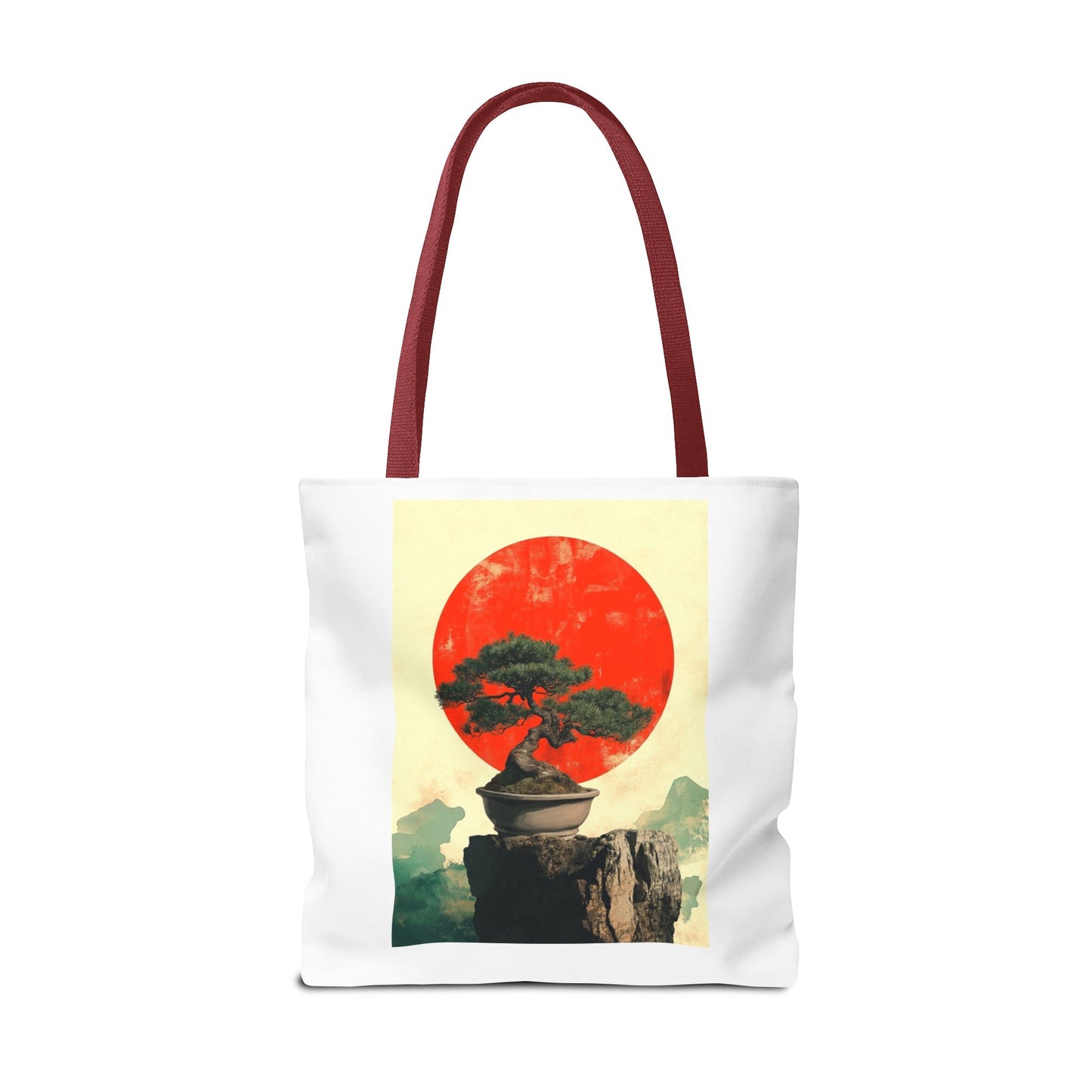 Zen Bonsai Nature Tote Bag - AOP Design with Sunrise and Red Circle
