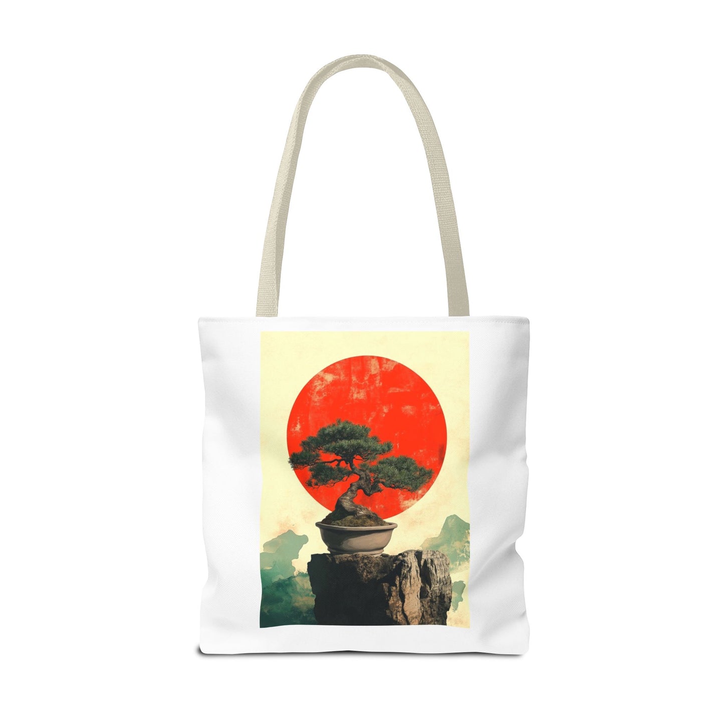 Zen Bonsai Nature Tote Bag - AOP Design with Sunrise and Red Circle