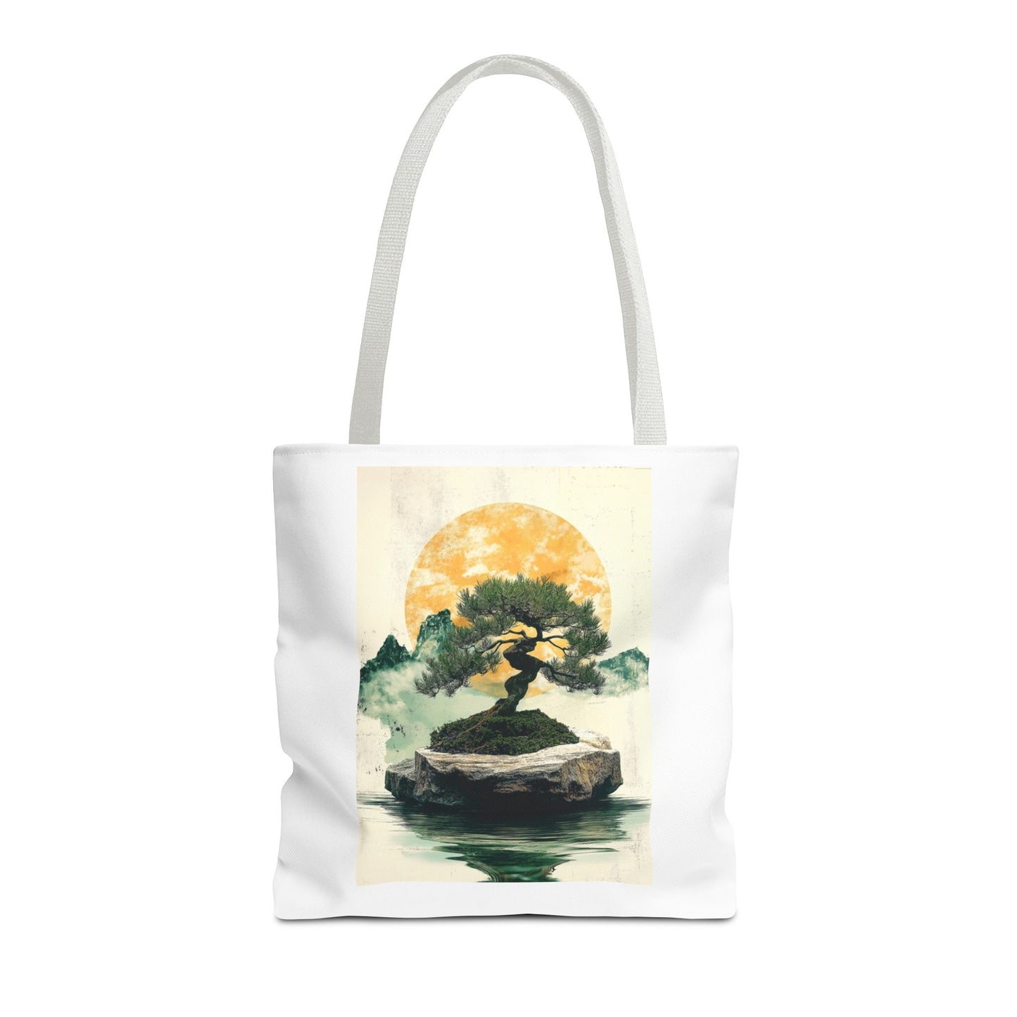 Zen Bonsai Nature Tote Bag - AOP Design with Sunrise and Red Circle