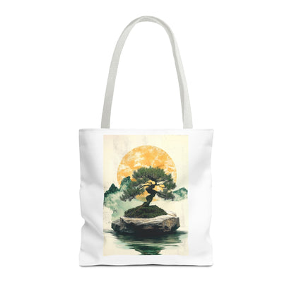 Zen Bonsai Nature Tote Bag - AOP Design with Sunrise and Red Circle